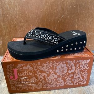 Justin Cowhide Rhinestone Flip Flops